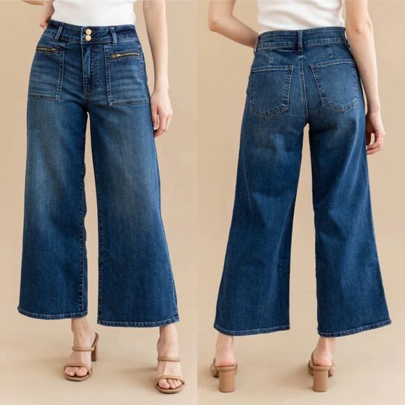 Kut From The Kloth Meg Wide Leg Jeans size 8 Zip Patch Pocket - Picture 15 of 15